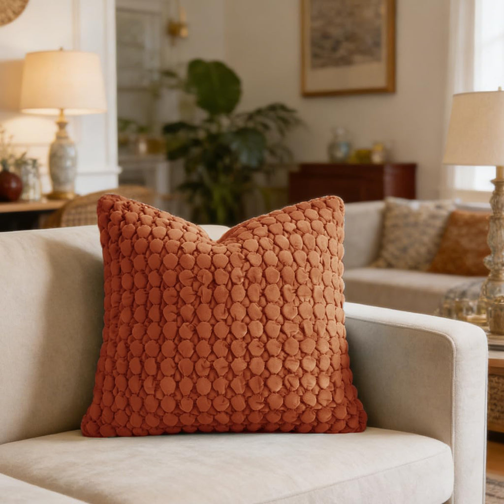 COCOPLOCEUS Pillow Cover 24x24 1 Piece Velvet Euro Sham Decorative Farmhouse Pillowcase Boho Square Cushion Covers Soft Bubble Texture for Couch Sofa Bed Bedroom Car Living Room，Rust