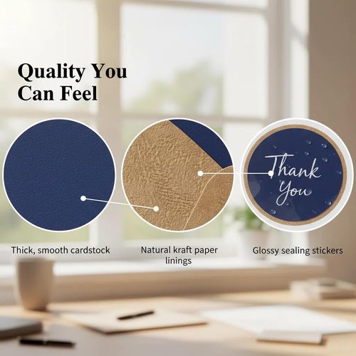 XXINMOH 100 Pack Thank You Cards With Envelopes Bulk Set & Stickers - 4x6 inch Blank Thank You Notes Bulk Box Set - Large Note Card Small Business, Wedding, Baby Shower & Bridal Shower - Navy Blue