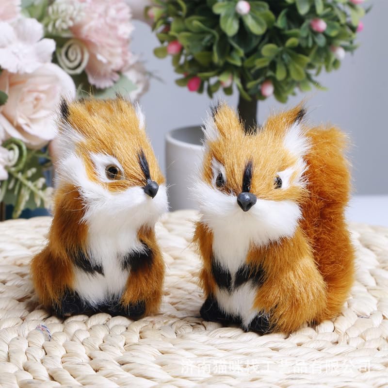 Skiennix Realistic Furry Squirrel | Lifelike Faux Fur Easter Basket Stuffer | 3.1-Inch Home Decoration