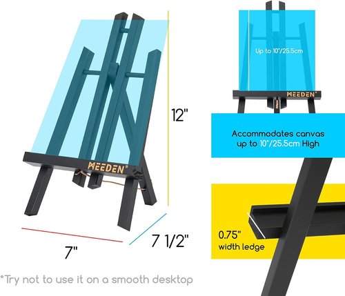 MEEDEN Mini Tabletop Easel Stand - 12" x 12" Pine Wood Display for Signs & Pictures | Black Mini Wooden Easel