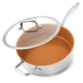 duxtop pro Ceramic Saute Pan with Lid, 5.5QT Nonstick Frying Pan without PFAS, PTFE, or PFOA, Stainless Steel Base Deep Skillet for All Cooktops, Oven & Dishwasher Compatible