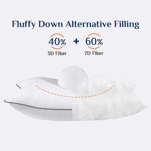 JOLLYVOGUE Queen Size Pillows - Soft Down Alternative Set of 2 for Side & Back Sleepers | Hotel Collection