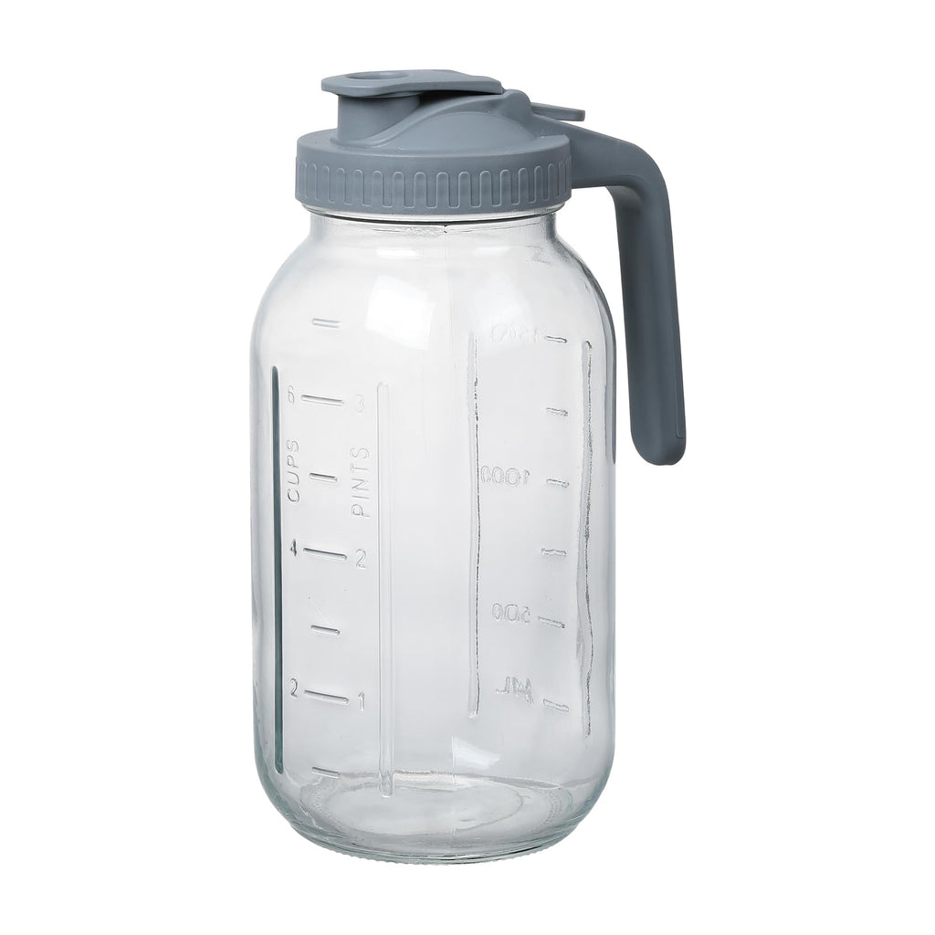 Novelinks 64OZ Glass Pitcher with Lid, Wide Mouth Mason Jar Pitcher, Leak-proof Water Jug for Juice, Milk,iced Coffee Lemonade Tea,2 Pack