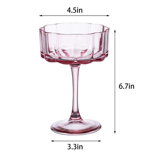 Vintage Champagne Coupes Glass Cute Martini Cocktail Glasses,13oz Crystal Martini Wine Glasses Set Of 12 Elegant Flower -Shaped Goblet Drinking Champagne Dessert Yogurt Ice Cream Glassware Cups Pink