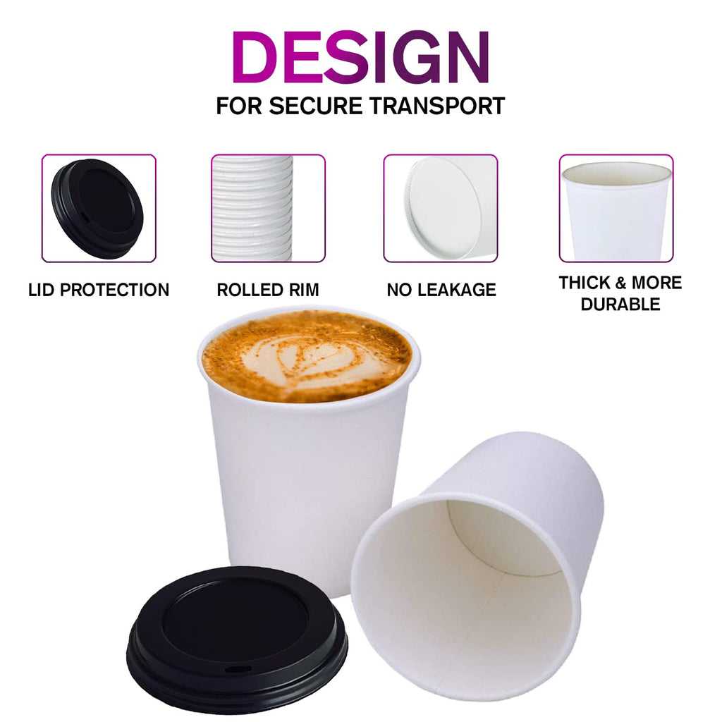 Smygoods White Disposable Paper Coffee Cups with Lids (12 OZ, 100 Count) For Hot Beverages, Tea, Espresso, Cocoa - To Go Drink Containers, Café & Office