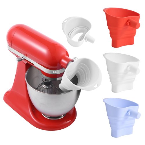 2 Pack-Silicone Flour Funnel for KitchenAid Mixer, Foldable Pouring Chute with Hanging Hole, 12.5 x 11.6 Inch, Dishwasher Safe Baking Accessory, White