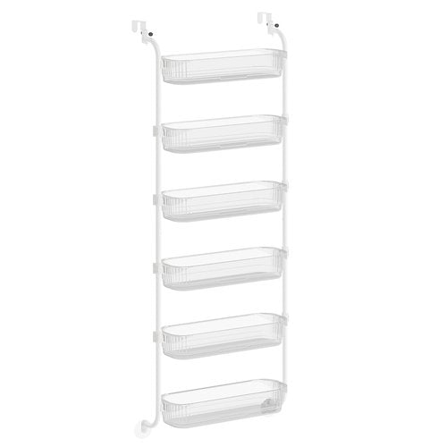 SONGMICS Over the Door Pantry Organizer, 6-Tier Kitchen Pantry Door Organizer with Adjustable Tall Baskets, Hanging Spice Rack, for Bedroom Bathroom Laundry Room, Transparent UKCS046WG01