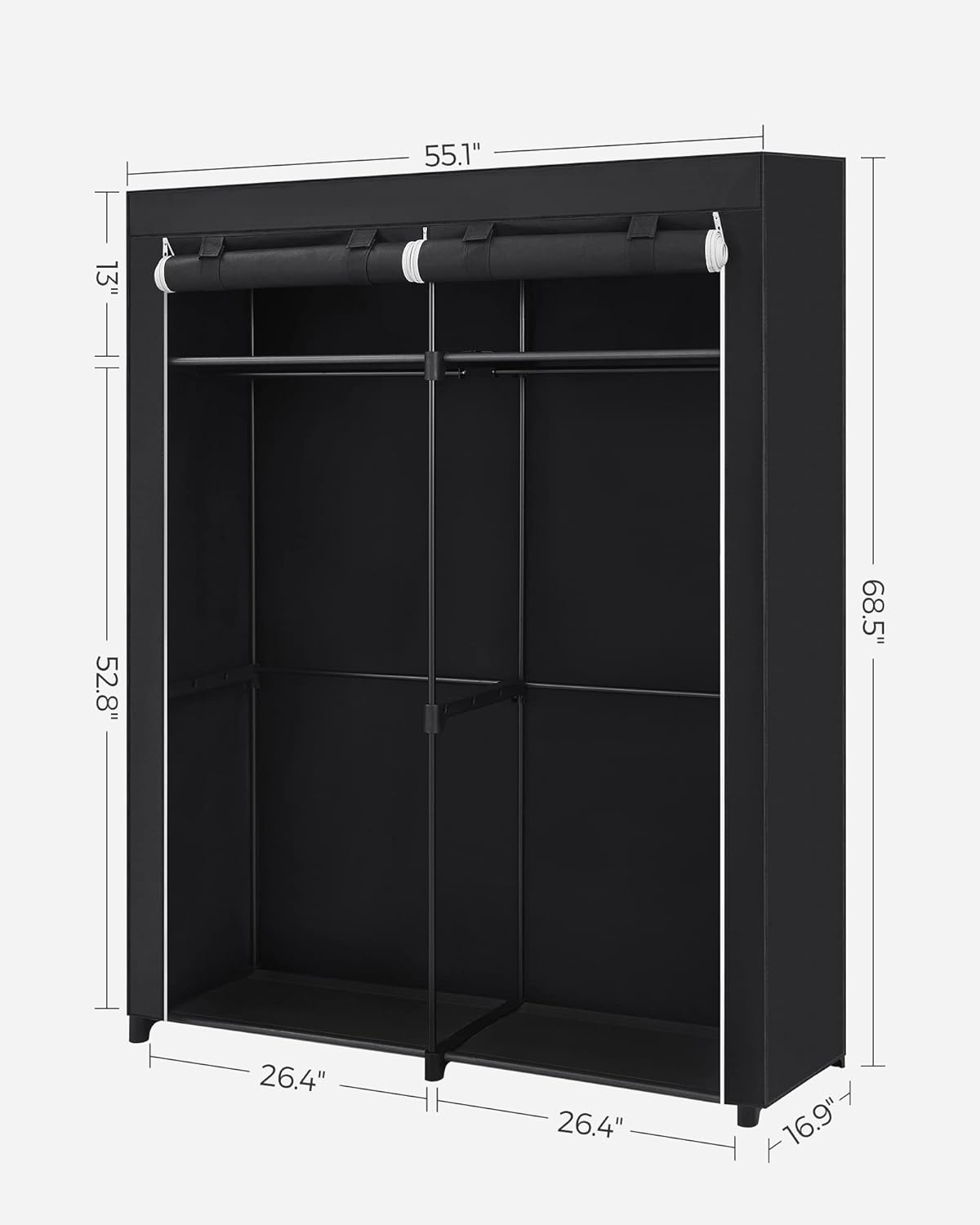 SONGMICS Portable Closet Wardrobe - Non-Woven Fabric Cover Clothes Organizer, 55.1" x 16.9" x 68.5", Black