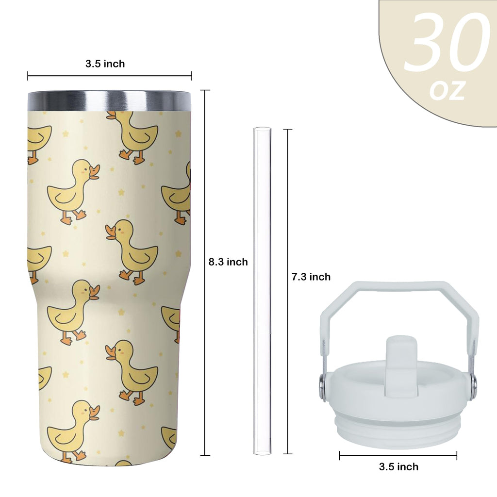 Xchearser Duck Tumbler with Handle and Flip Straw for Women Men, 30oz Cute Stainless Steel Insulated Cup, Water Bottle Travel Coffee Mug, Gifts for Animal Lovers