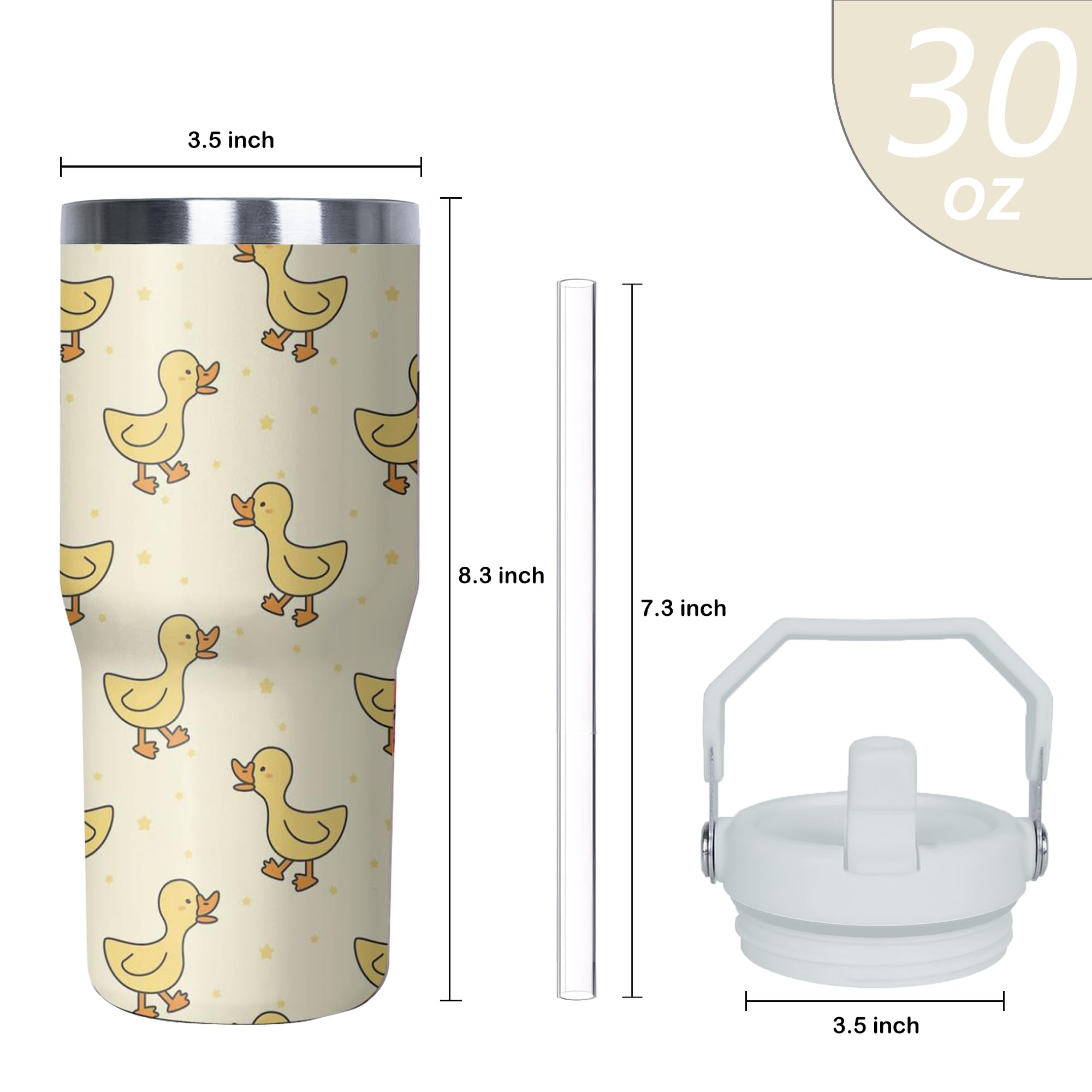 Xchearser Duck Tumbler with Handle and Flip Straw for Women Men, 30oz Cute Stainless Steel Insulated Cup, Water Bottle Travel Coffee Mug, Gifts for Animal Lovers