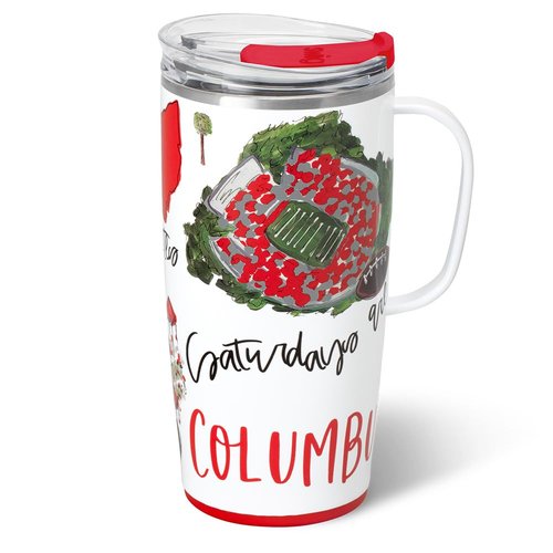 Swig Life 22oz Travel Mug, Insulated Tumbler with Handle and Lid, Travel Coffee Mug, Cup Holder Friendly, Stainless Steel 22 oz Tumbler, Reusable Insulated with Lid (Saturdays in Columbus)