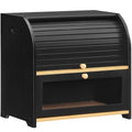HOOBRO Bread Box, Bamboo Bread Box for Kitchen Countertop, 2 Tier Roll-Top Bread Bin, Food Storage Box, Large Capacity Keeper, Wooden Storage Cabinet, for Kitchen, Dining Room, Black BK13MB01