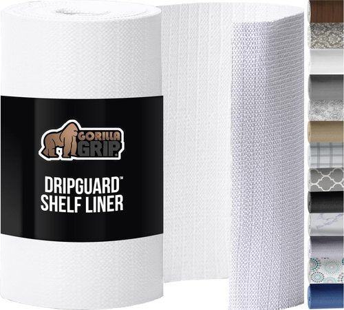GORILLA GRIP DripGuard Shelf Liner, Non-Adhesive Drawer and Kitchen Cabinet Protector, 24x240 Inch, Strong Grip Slip Resistant Underside, Smooth Surface Liners for Cabinets, Bathrooms, Closets, White