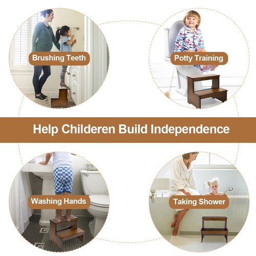 StrongTek Bamboo Two Step Stool for Adults and Kids, Bed Stepstool with Anti-Slip Bottom, Heavy Duty for Kitchen, Bathroom, Bedside Step Stool, Wooden Step Stairs 350 lbs Capacity
