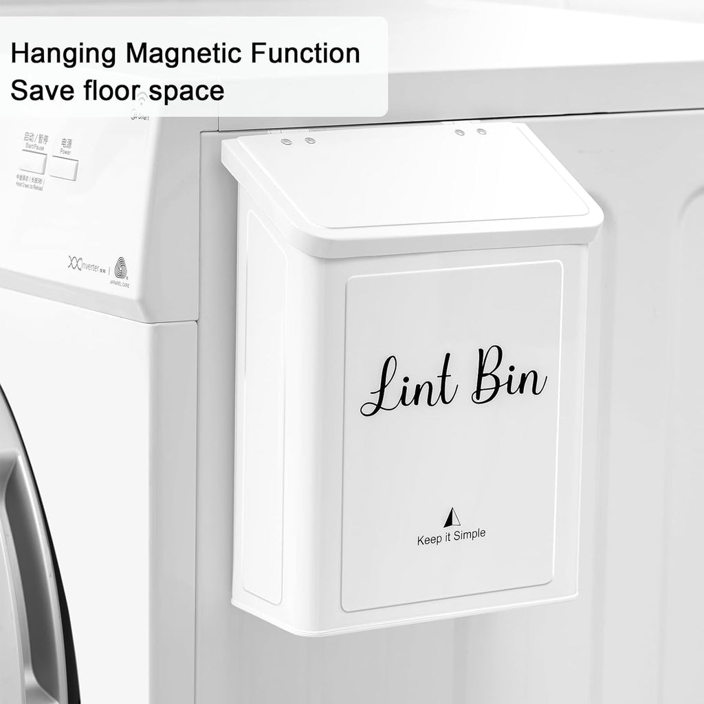 SUBEKYU Magnetic Lint Bin - Wall Mounted Metal Lint Box with Lid for Laundry Room Organization | White
