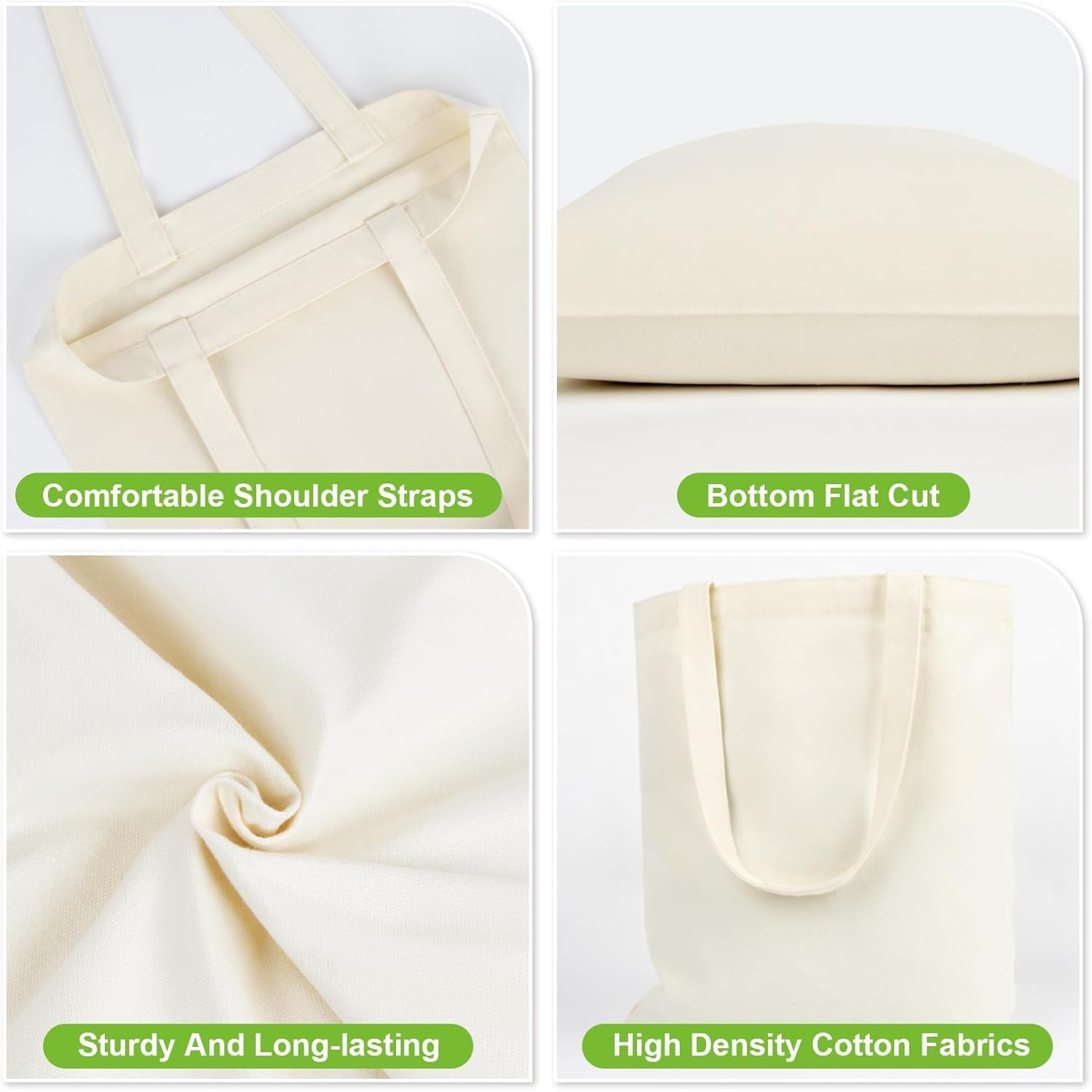 Skiennix Canvas Tote Bag - 4 Pack Reusable Cotton Grocery Bags with Handles for Crafts & Gifts