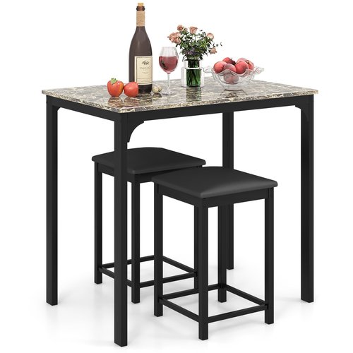 COSTWAY Small Dining Table for 2, Space Saving Dinette Set w/Counter Height Table & 2 Upholstered Bar Stools, Breakfast Nook Table Set, 3-Piece Kitchen Table Chairs Set for 2 for Dorm (Mixed Black)