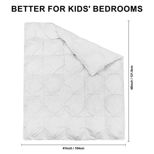 zzlamb Toddler Comforter Pinch Pleat Down Throw Blanket,Warm Crib Comforter Baby Quilt Small Duvet Insert for Kids,Light Soft Noiseless Cotton-Blended Down Proof Shell Machine Washable,White 41x48in