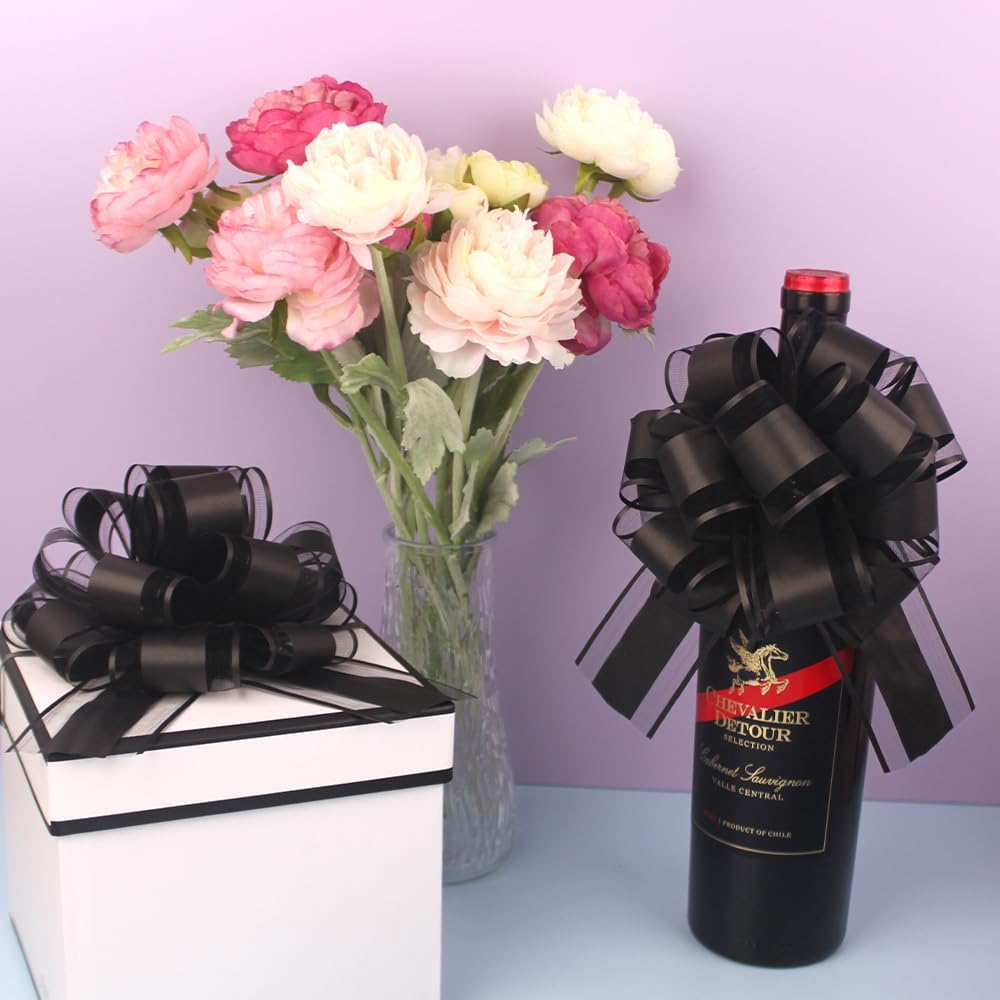 Skiennix 6 PCS Large Pull Bows - Elegant Black Gift Wrapping Bows for Weddings & Parties | 6 Inches