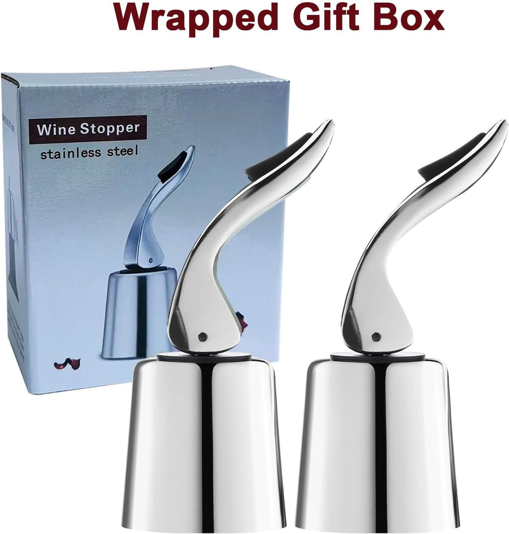 Wine Stoppers for Wine Bottles with Stainless Steel Vacuum Wine Bottle Stopper with Silicone Reusable Wine Corks, Leak proof Keep Fresh Suitable for Red&White Bottle (Silver, 3 Pack)