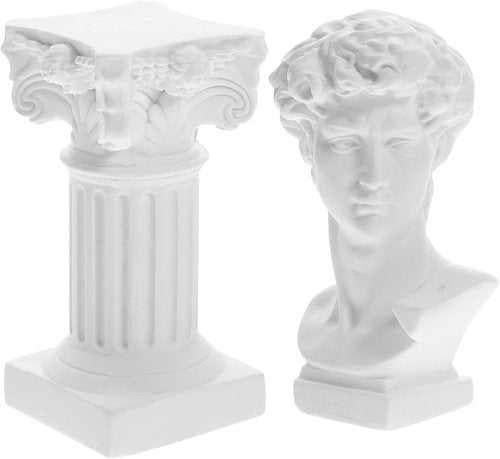 HOMSFOU Greek Statue of David Bust - Elegant Resin Sculpture with Roman Pillars | Perfect for Home Office Decor
