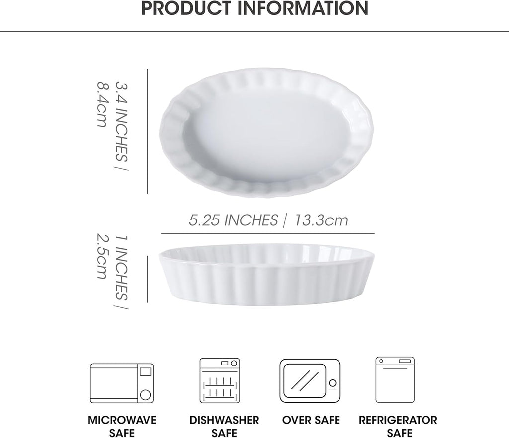 Regine Switzerland 6 Pcs Creme Brulee Ramekins - 4 Oz Oval Ceramic Baking Dishes, Oven Safe & Stackable