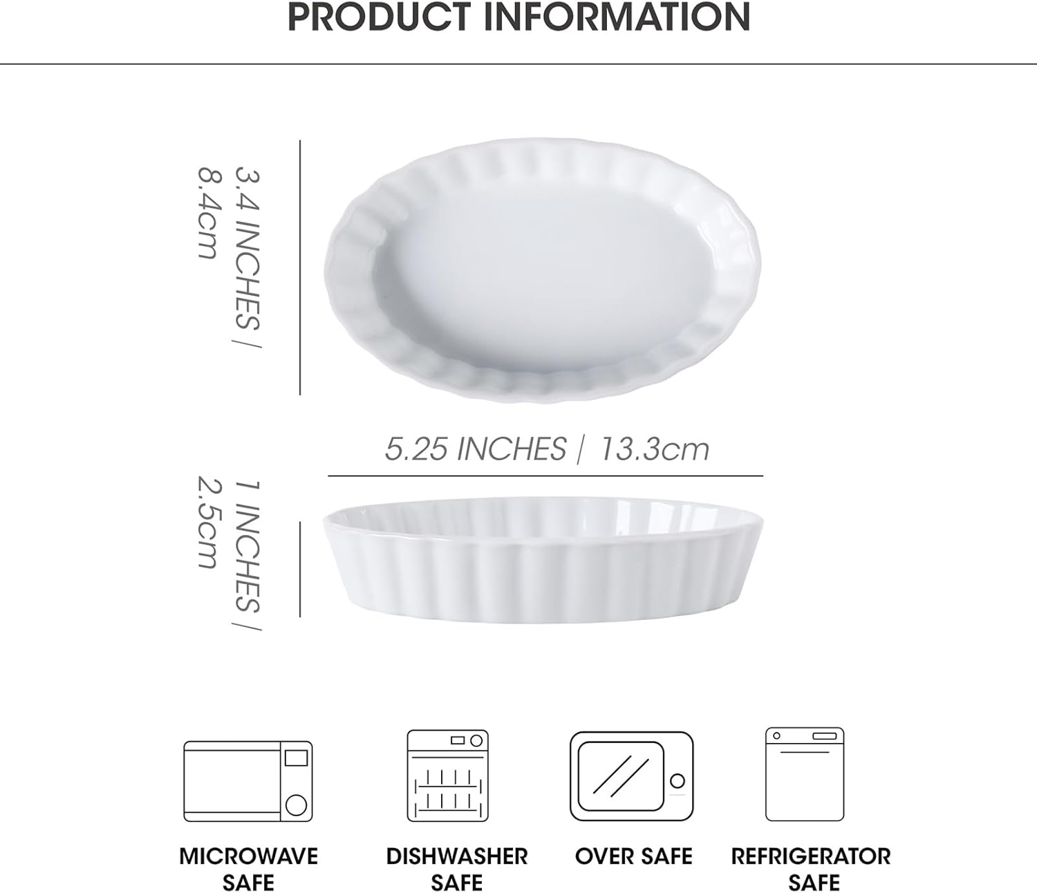 Regine Switzerland 6 Pcs Creme Brulee Ramekins - 4 Oz Oval Ceramic Baking Dishes, Oven Safe & Stackable