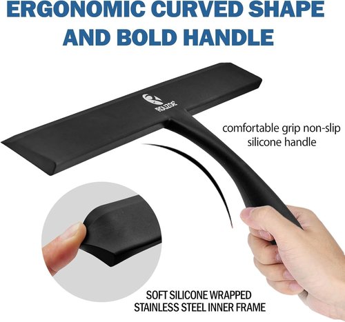 Bold Handle Shower Squeegee by [Brand Name] | 11" Anti-Rust Silicone for Glass Doors - Ergonomic Design, Black