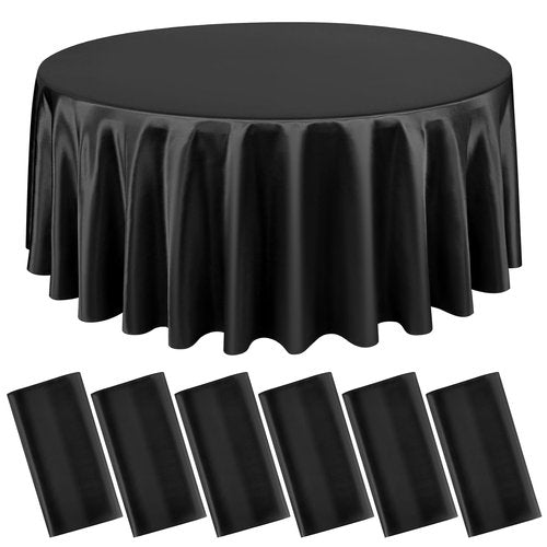 Lumaycens 6 Packs Satin Tablecloth 120 Inch Black Round Table Cloth Silk Tablecloth Smooth Fabric Overlay Satin Table Cover Decoration for Wedding Party Banquet Events
