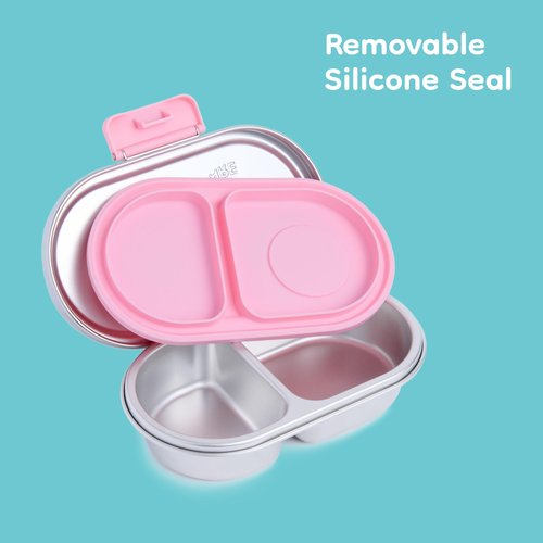 Good Bare Stainless Steel Snack Container for Kids – 2 Compartment Metal Bento Box, Leakproof, Non-Toxic, Easy-Open Latch, Dishwasher Safe, Small Snack Pack, Perfect for On-the-Go (Sweet Pink)