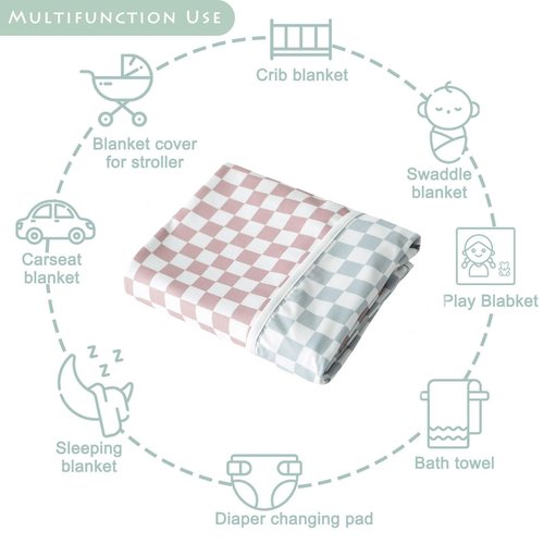 Little Jump 2- Layers Jersey Knitted Swaddle Blanket, Premium Baby Blanket,Soft Stretchy Quilt for Babies, Toddlers, Kids (Coffee & sage cherckered)