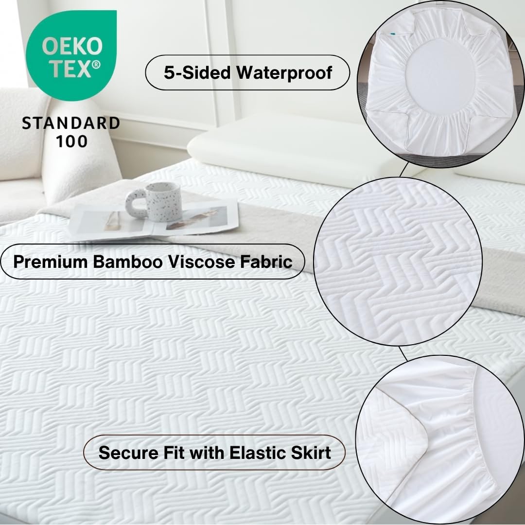 PremariLux 5-Sided Waterproof Mattress Protector – Soft Bamboo Viscose, Cooling & Breathable, Deep Pocket Fits 18” Bed, Hypoallergenic, Noiseless, Oeko-TEX Certified, Machine Washable (King)