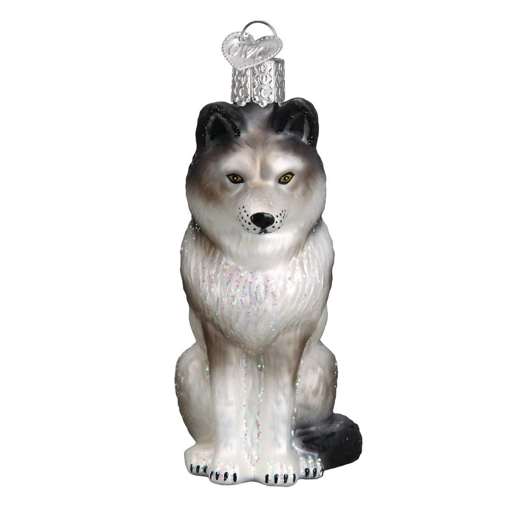 Old World Christmas Sitting Wolf Glass Blown Ornament for Christmas Tree, Handcrafted Holiday Decoration, Wildlife Animal Collection