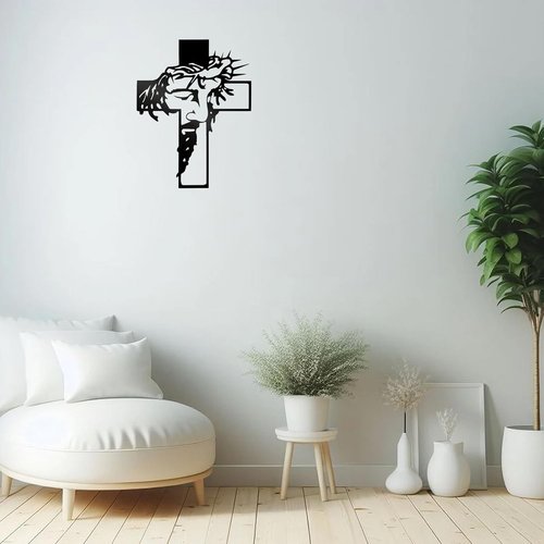 Black Jesus Wall Cross Decor - Metal Crucifix Sculpture for Living Room | Grateful Christian Gift (12.59" x 9.84")