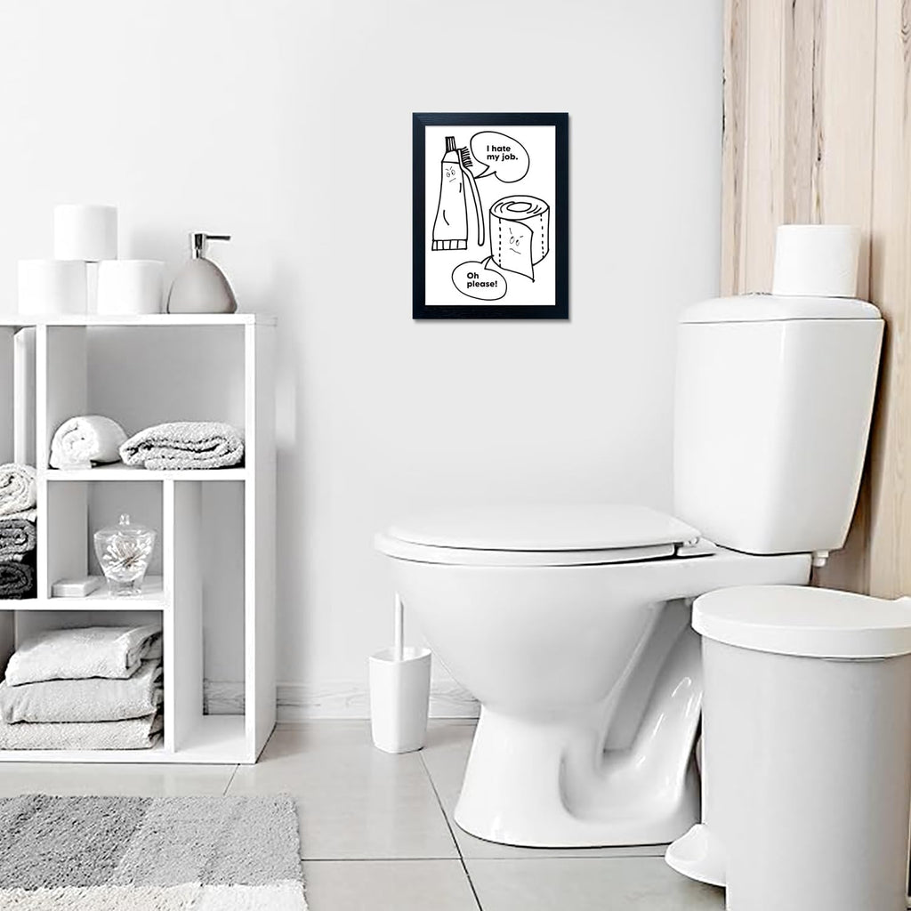 Regine Switzerland Bathroom Wall Art - Funny Quote Canvas Print | Framed Black and White Decor