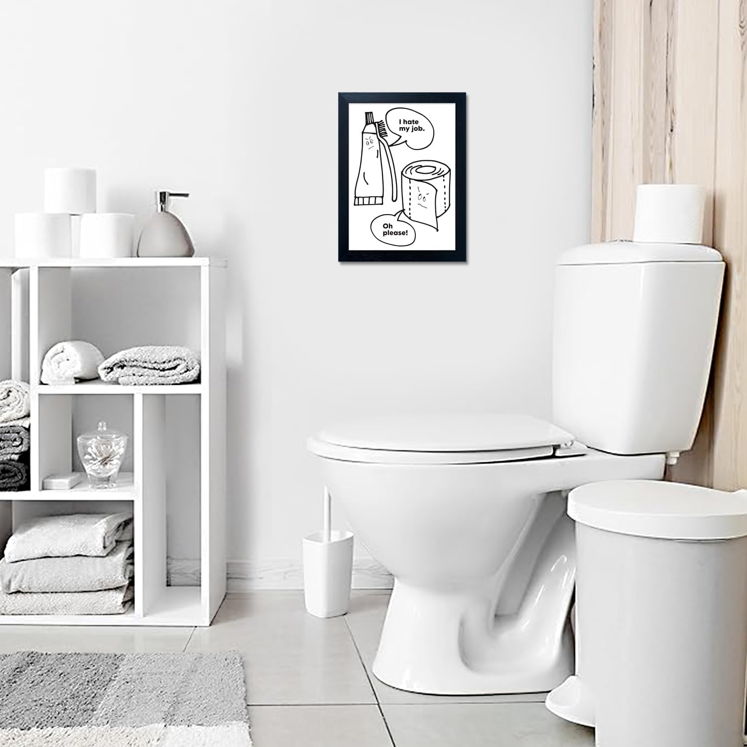Regine Switzerland Bathroom Wall Art - Funny Quote Canvas Print | Framed Black and White Decor