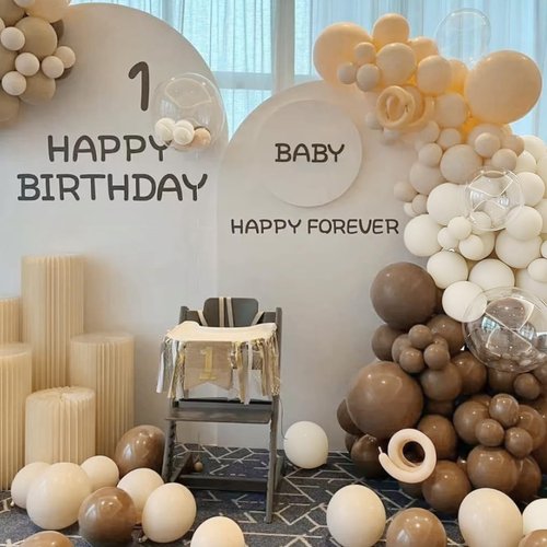 MEBAY Boho Brown White Nude Balloon Garland Arch Kit, 155Pcs Dark Brown White Sand Neutral Latex Balloons for Woodland Teddy Bear Baby Shower Wedding Birthday Party Decorations