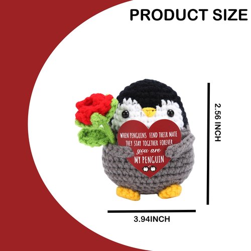 Easter Basket Stuffers,Positive Crochet Animals Penguin with Rose Flowers for Valentines Day Gifts,Easter Gifts for Women,Men,Mom,Wife, Girlfriend,Boyfriend, Husband,Teens