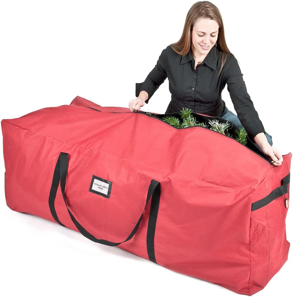 Santa's Bags Red Duffle Bag - X-Large 9 Foot Christmas Tree Storage Bag for Artificial Trees - Durable 300D Poly-Blend Fabric with ID Tag Holder