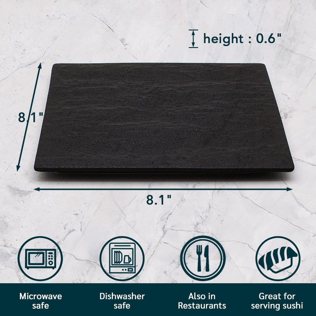 TIKUSAN Serving Platters Sushi Plate Set of 2 Square Plates Made in Japan Ceramic Plates for Dinner Party Restaurant for Appetizer Meat Dessert (Black)