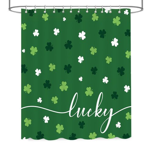 APROPHIC St. Patrick's Day Shower Curtain, Lucky Shamrocks Green White St Patricks Day Curtains for Bathtub Bathroom, Irish Festival Decorations Waterproof Shower Curtain with 12 Hooks 72 X 72 in