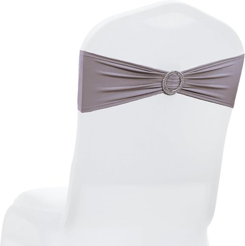 MDS Spandex Chair Sashes - Pack of 200 Elastic Stretch Bows with Buckle Slider | Silver Gray