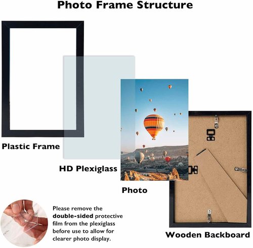 JCJMY 8x11 Picture Frame - Black Wall Mount & Tabletop Display for Horizontal or Vertical Photos