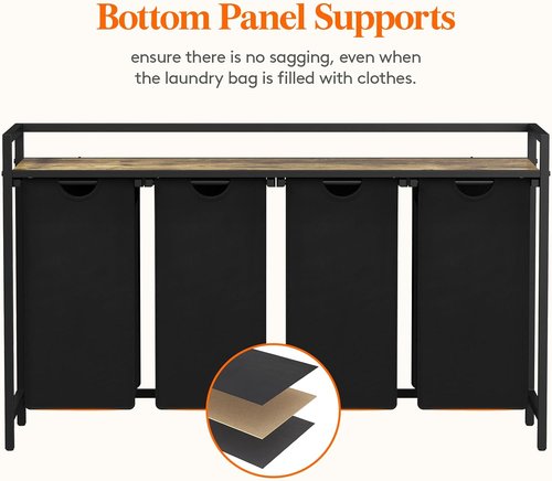 Lifewit Laundry Hamper - 4-Section Organizer with Large Top Shelf & Removable Bags - Black