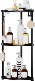 SWTYMIKI Corner Shower Caddy - 3-Tier Stainless Steel Organizer Stand with Hooks | Rustproof Bathroom Storage, Black