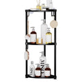 SWTYMIKI Corner Shower Caddy Standing - 3 Tier Stainless Steel Shower Organizer Stand, Large Capacity Floor Shelf with 4 Hooks, Rustproof Bathroom Storage Rack, Black