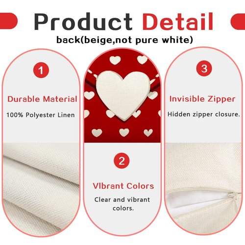 RABUSOFA Valentines Pillow Covers 18x18 inch Set of 2 Valentine's Day Decorations Red Love Heart Decorative Throw Pillows for Bedroom Sofa Couch Holiday Wedding Festivals Home Decor