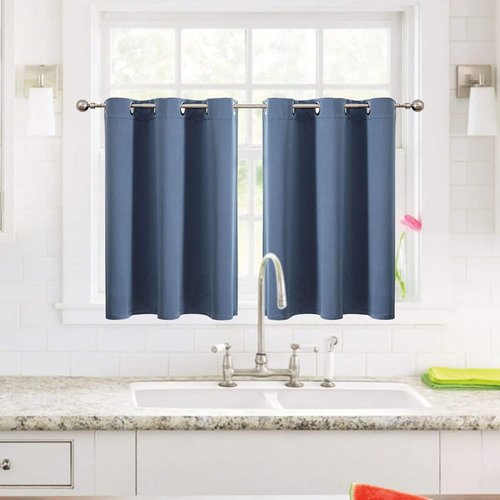 ChrisDowa Small Window Curtains - Grommet Thermal Insulated Room Darkening Panels (Stone Blue, 52 x 36 Inch)