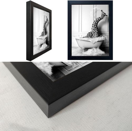 Funny Giraffe in Bathtub Canvas Wall Art - Black and White Bathroom Decor by [Brand Name]