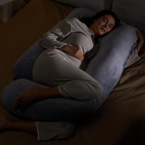 Momcozy U Shaped Pregnancy Pillow - Full Body Maternity Support for Back, Belly & Hips | 57 Inch, Grey